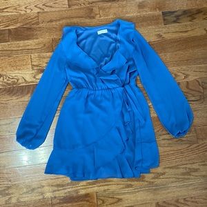 blue ruffled dress